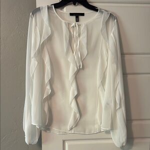 WHBM Elegant White Ruffle Blouse